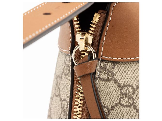 Borsa a tracolla grande Gucci GG Supreme Emblem Marrone Beige - vista 9