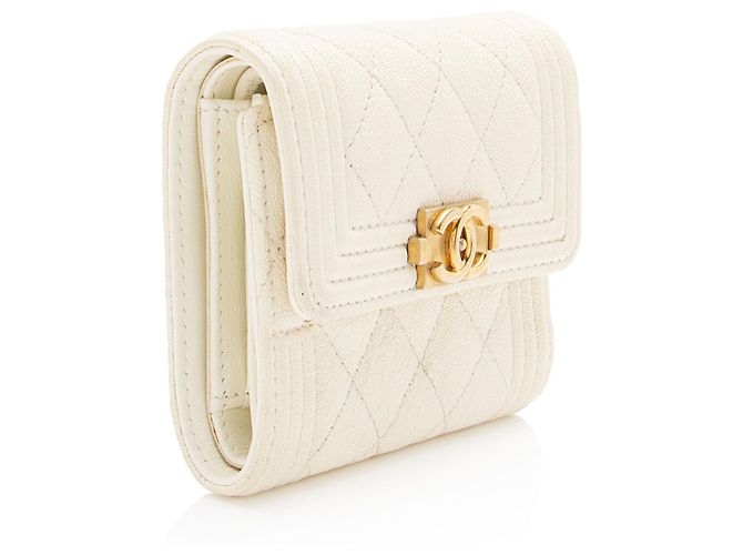 Portafoglio compatto Boy in pelle caviar Chanel Bianco - vista 2