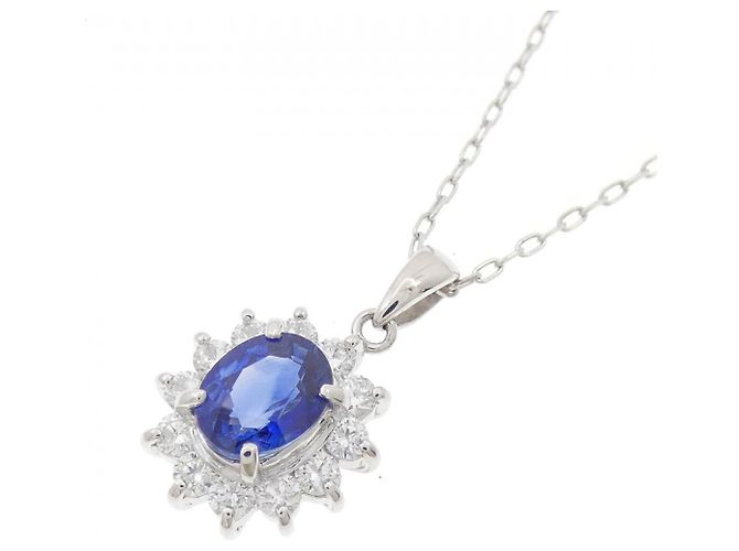 Autre Marque Collana in Zaffiro e Diamante Pt900 Pt850 Argento - vista 3
