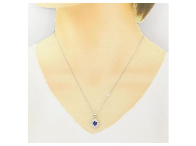 Autre Marque Collana in Zaffiro e Diamante Pt900 Pt850 Argento - vista 6