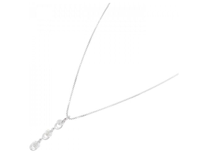 Autre Marque Au750 Weißgold Drei-Steine-Diamant-Halskette Silber - Ansicht 2