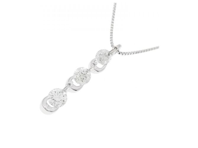 Autre Marque Au750 Weißgold Drei-Steine-Diamant-Halskette Silber - Ansicht 3