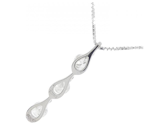 Autre Marque Au750 Weißgold Drei-Steine-Diamant-Halskette Silber - Ansicht 4