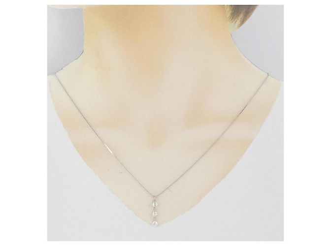Autre Marque Au750 Weißgold Drei-Steine-Diamant-Halskette Silber - Ansicht 6