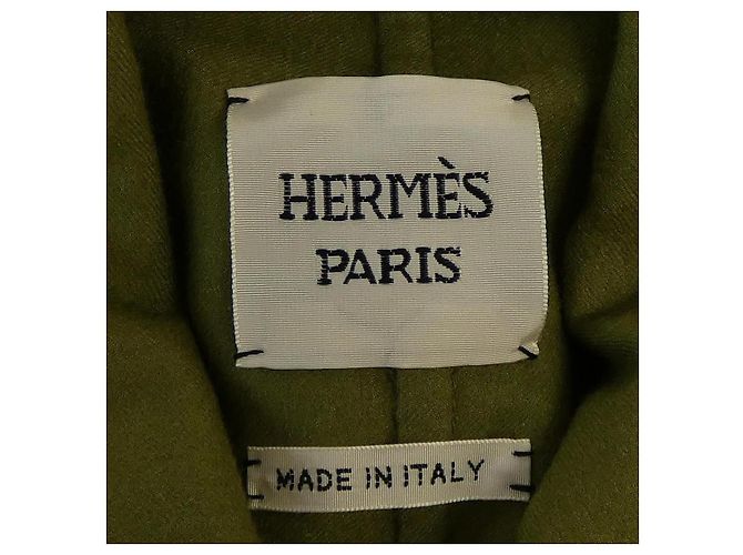 Hermès Abrigo de seda y cachemira Hermes Verde Caqui - vista 5