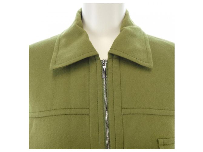 Hermès Abrigo de seda y cachemira Hermes Verde Caqui - vista 6