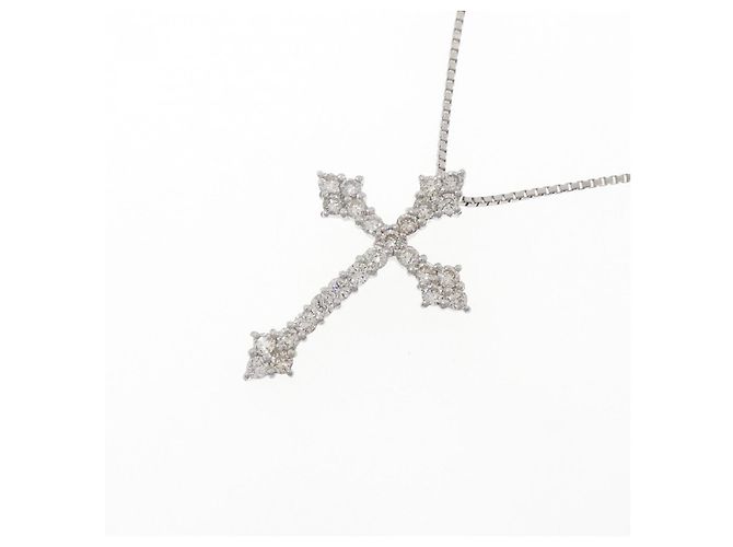 Autre Marque Collana a Croce con Diamanti in Platino Argento - vista 3