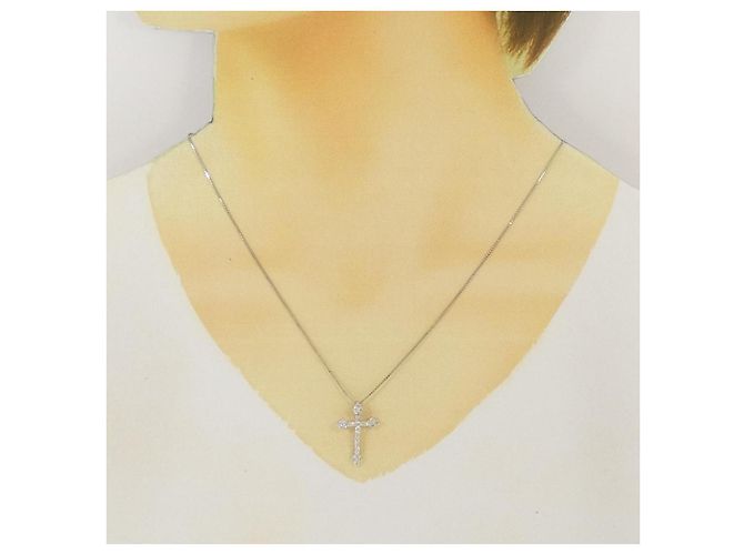 Autre Marque Collana a Croce con Diamanti in Platino Argento - vista 6