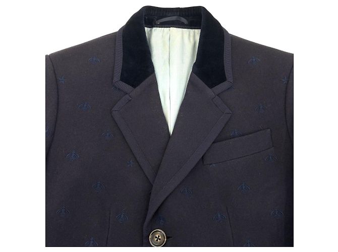 Abrigo de lana con bordado BEE Gucci Azul Azul marino - vista 4