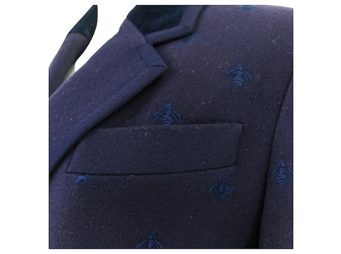 Abrigo de lana con bordado BEE Gucci Azul Azul marino - vista 5