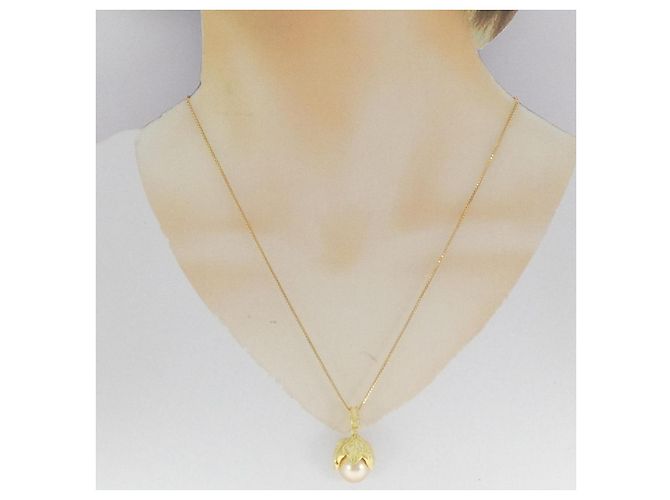 Autre Marque Au750 Perlenkette aus weißen Südseeperlen Golden - Ansicht 6