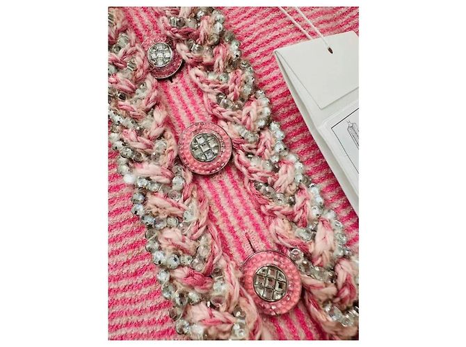 Chanel Rosa Tweed Kleid mit Kristallen Pink Weiß Silber Hardware - Ansicht 2