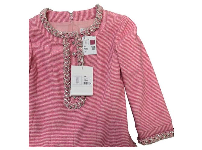Chanel Rosa Tweed Kleid mit Kristallen Pink Weiß Silber Hardware - Ansicht 4