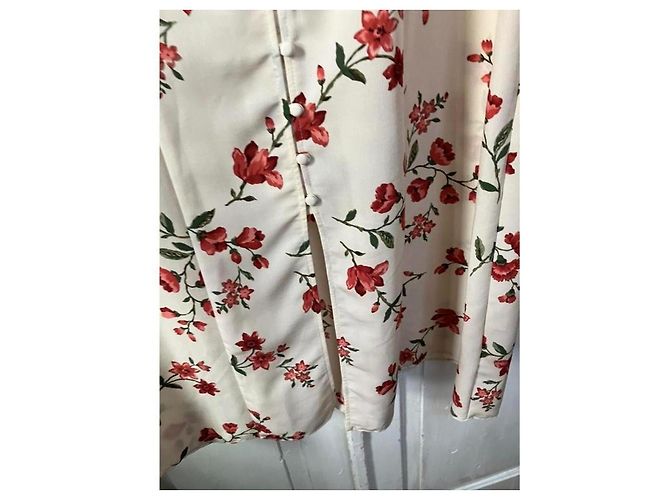 Autre Marque Cremefarbenes Midi-Kleid mit Blumenprint Rot Roh - Ansicht 2