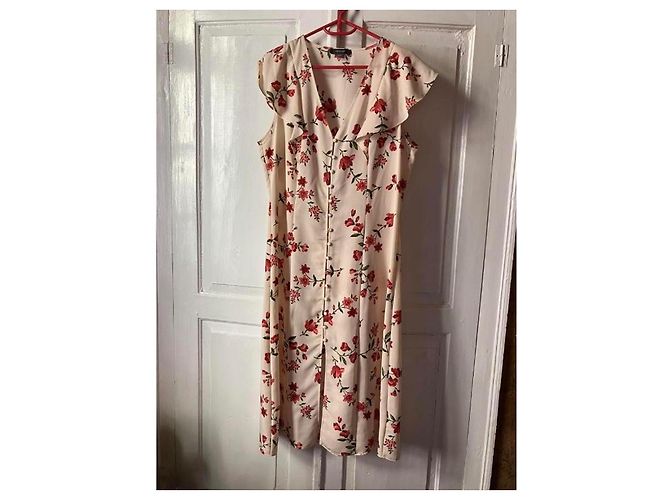 Autre Marque Cremefarbenes Midi-Kleid mit Blumenprint Rot Roh - Ansicht 3