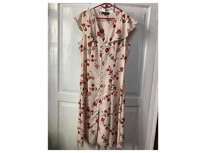 Autre Marque Cremefarbenes Midi-Kleid mit Blumenprint Rot Roh - Ansicht 4