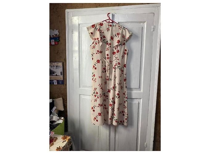 Autre Marque Cremefarbenes Midi-Kleid mit Blumenprint Rot Roh - Ansicht 5
