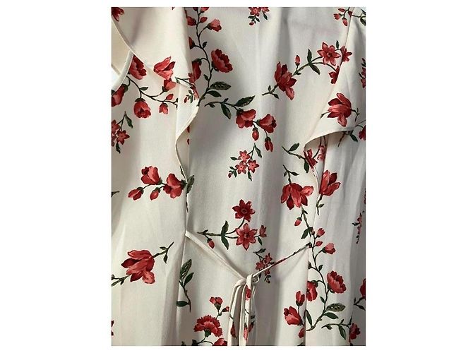 Autre Marque Cremefarbenes Midi-Kleid mit Blumenprint Rot Roh - Ansicht 6