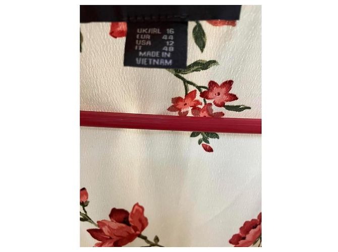 Autre Marque Cremefarbenes Midi-Kleid mit Blumenprint Rot Roh - Ansicht 8