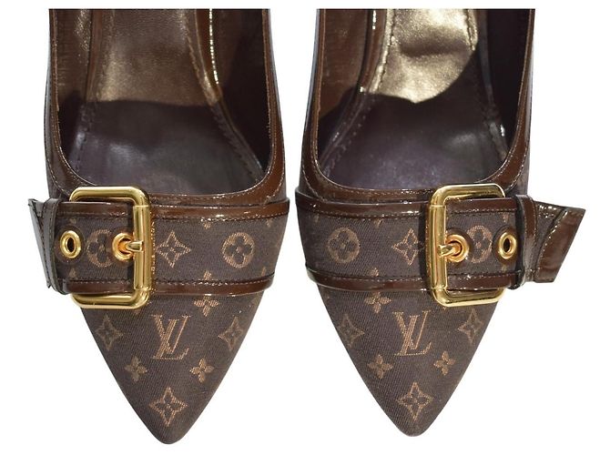 Louis Vuitton Décolleté Punta Monogram Mini Lin Marrone - vista 17
