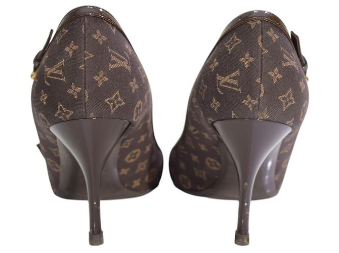 Louis Vuitton Décolleté Punta Monogram Mini Lin Marrone - vista 3