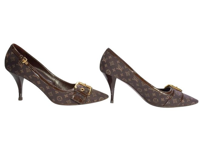 Louis Vuitton Décolleté Punta Monogram Mini Lin Marrone - vista 9