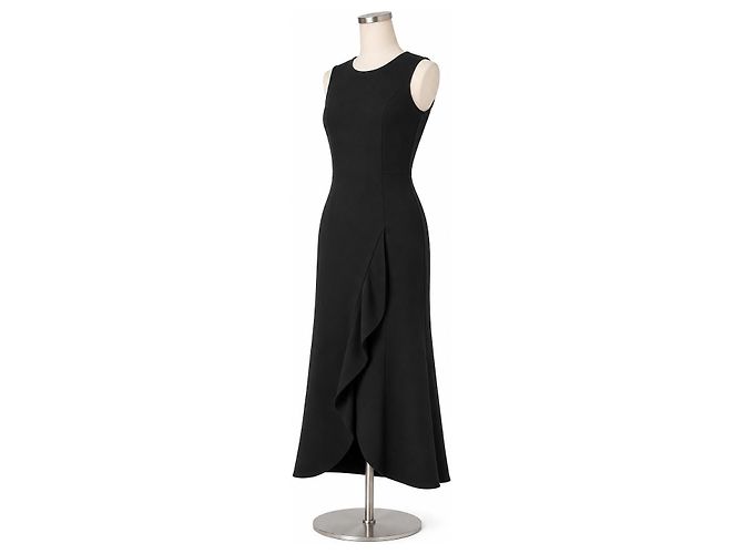 Autre Marque Vera Wang Schwarzes Rüschen-Maxikleid - Ansicht 2