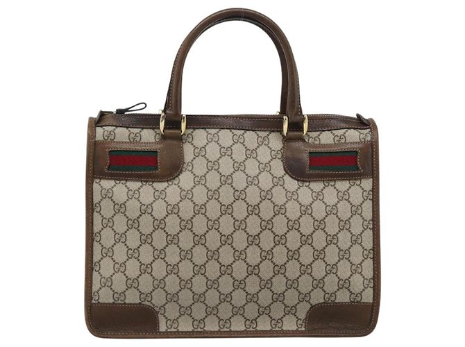 Borsa GUCCI GG Supreme Web Sherry Line PVC Beige Oro Auth 185508 D'oro - vista 13