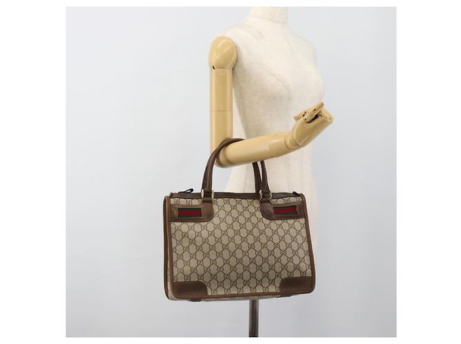 Borsa GUCCI GG Supreme Web Sherry Line PVC Beige Oro Auth 185508 D'oro - vista 21