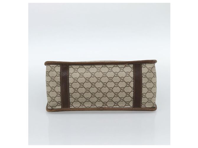 Borsa GUCCI GG Supreme Web Sherry Line PVC Beige Oro Auth 185508 D'oro - vista 5