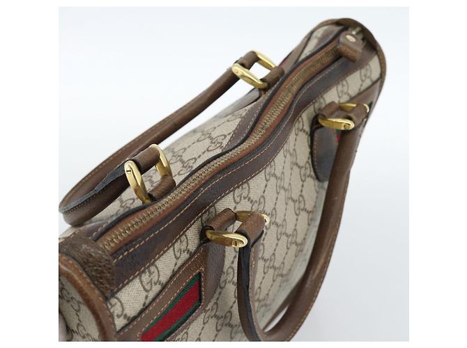 Borsa GUCCI GG Supreme Web Sherry Line PVC Beige Oro Auth 185508 D'oro - vista 6