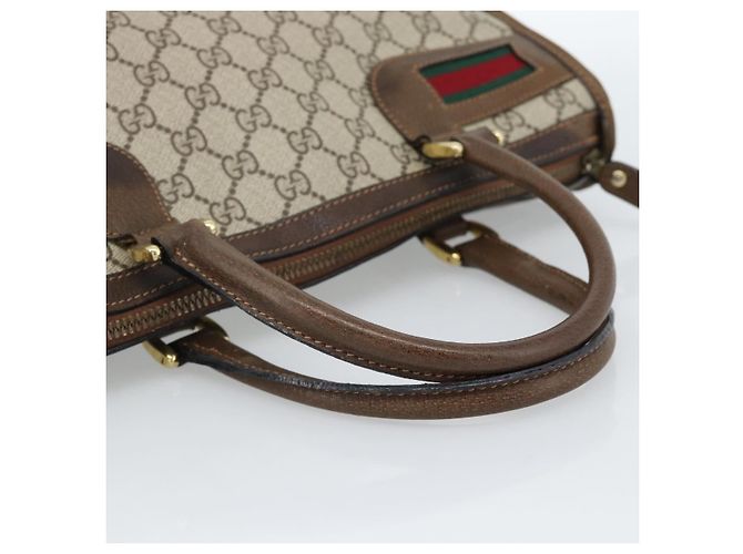 Borsa GUCCI GG Supreme Web Sherry Line PVC Beige Oro Auth 185508 D'oro - vista 7