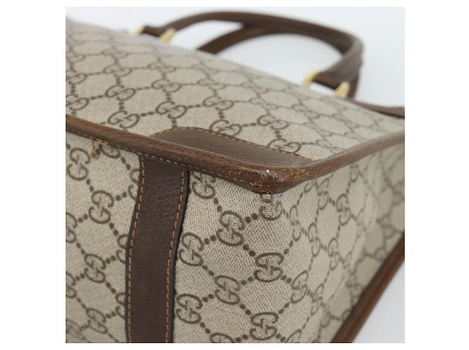 Borsa GUCCI GG Supreme Web Sherry Line PVC Beige Oro Auth 185508 D'oro - vista 9