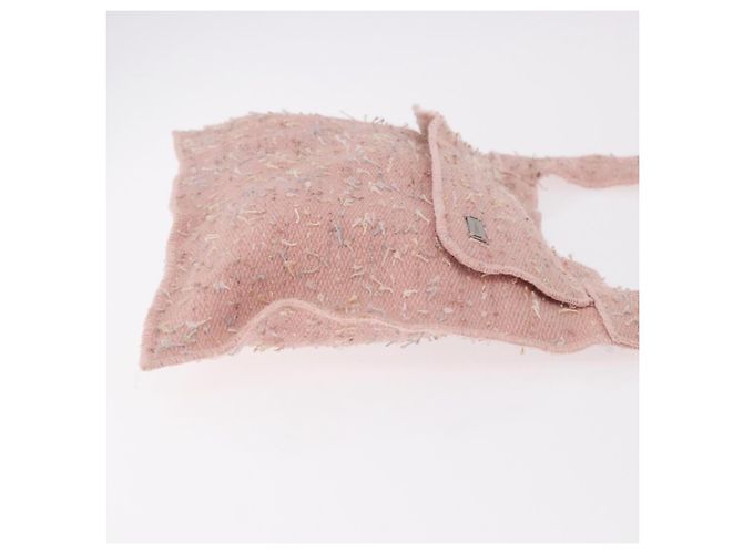 Borsa a Spalla CHANEL Tweed Rosa Argento CC Auth ar13942A - vista 3