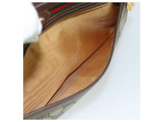 Borsa GUCCI GG Supreme Web Sherry Line PVC Beige Oro 001 56 6472 Auth 185031 D'oro - vista 11
