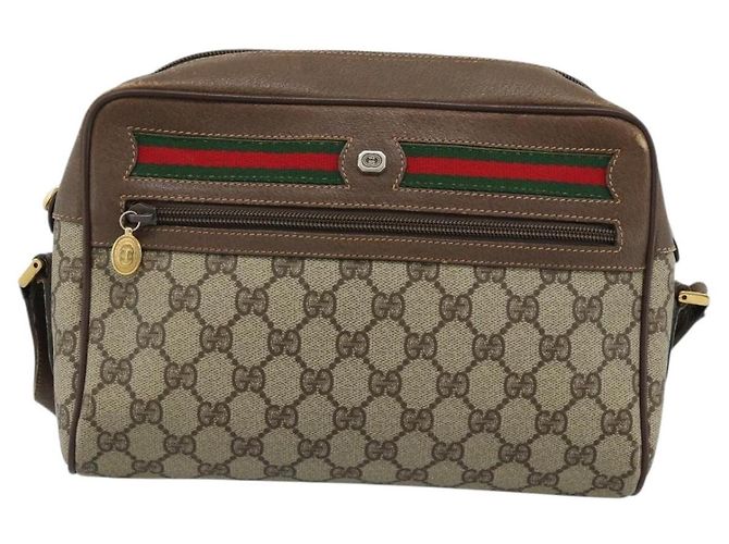 Borsa GUCCI GG Supreme Web Sherry Line PVC Beige Oro 001 56 6472 Auth 185031 D'oro - vista 13