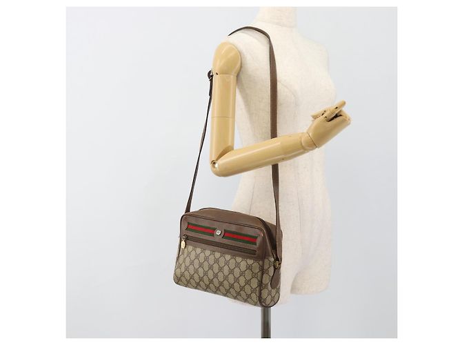 Borsa GUCCI GG Supreme Web Sherry Line PVC Beige Oro 001 56 6472 Auth 185031 D'oro - vista 23