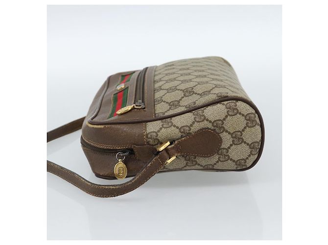 Borsa GUCCI GG Supreme Web Sherry Line PVC Beige Oro 001 56 6472 Auth 185031 D'oro - vista 3