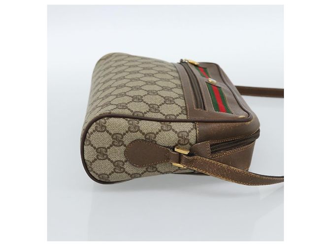 Borsa GUCCI GG Supreme Web Sherry Line PVC Beige Oro 001 56 6472 Auth 185031 D'oro - vista 4
