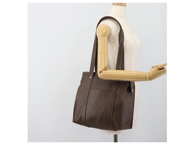 Céline Borsa Tote CELINE Macadam in tela PVC e pelle Marrone Oro Auth BA13283 D'oro - vista 22