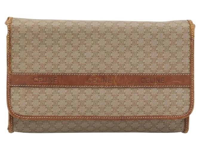 Céline Borsa a tracolla CELINE Macadam Canvas PVC Beige Oro Auth BA13377 D'oro - vista 13