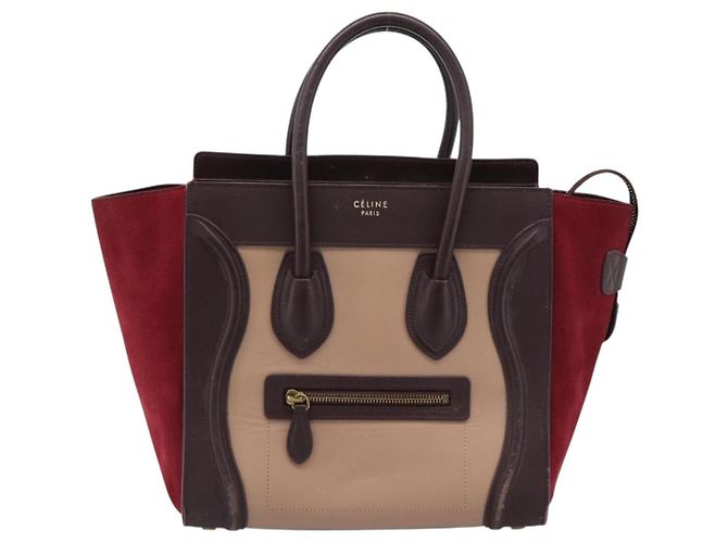 Céline Borsa CELINE Luggage Micro Shopper in Pelle Bordeaux Oro Autentica 185495A D'oro Bordò - vista 13