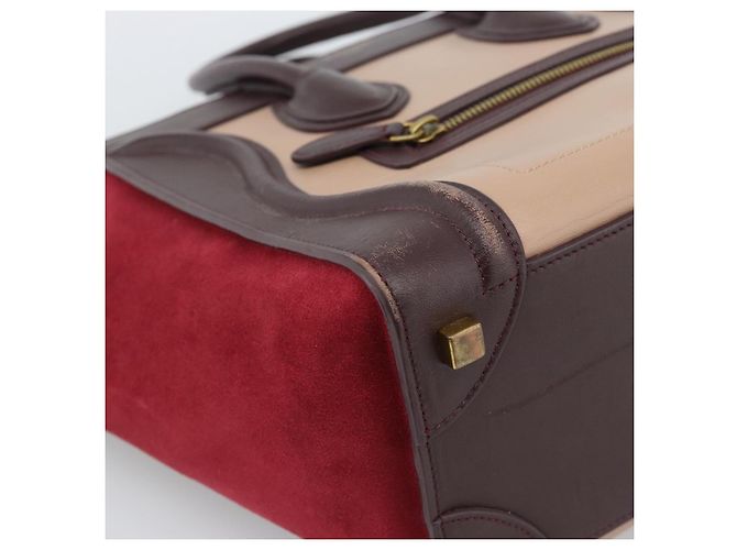 Céline Borsa CELINE Luggage Micro Shopper in Pelle Bordeaux Oro Autentica 185495A D'oro Bordò - vista 14