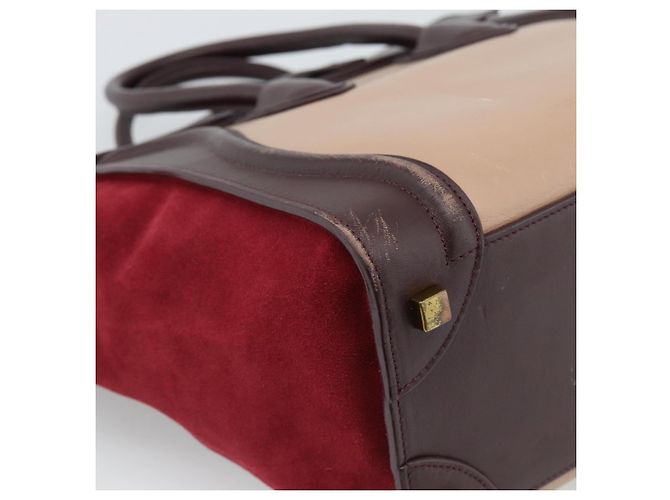 Céline Borsa CELINE Luggage Micro Shopper in Pelle Bordeaux Oro Autentica 185495A D'oro Bordò - vista 16