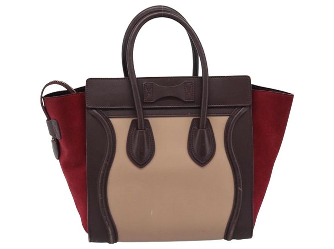 Céline Borsa CELINE Luggage Micro Shopper in Pelle Bordeaux Oro Autentica 185495A D'oro Bordò - vista 2
