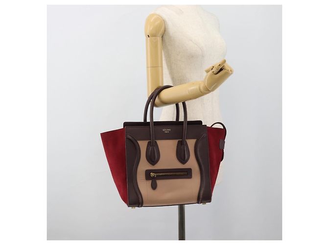 Céline Borsa CELINE Luggage Micro Shopper in Pelle Bordeaux Oro Autentica 185495A D'oro Bordò - vista 24