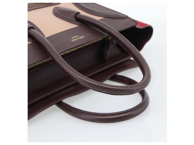 Céline Borsa CELINE Luggage Micro Shopper in Pelle Bordeaux Oro Autentica 185495A D'oro Bordò - vista 7