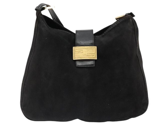 Borsa a tracolla FENDI Mamma Baguette in scamosciato nero e oro Auth 185022 D'oro - vista 13