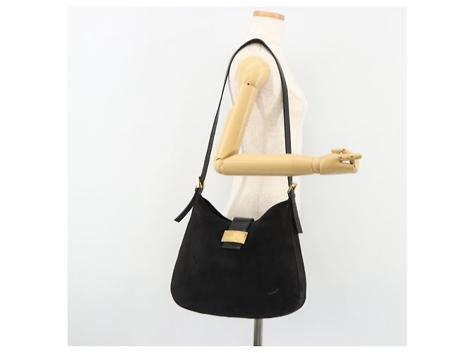 Borsa a tracolla FENDI Mamma Baguette in scamosciato nero e oro Auth 185022 D'oro - vista 24