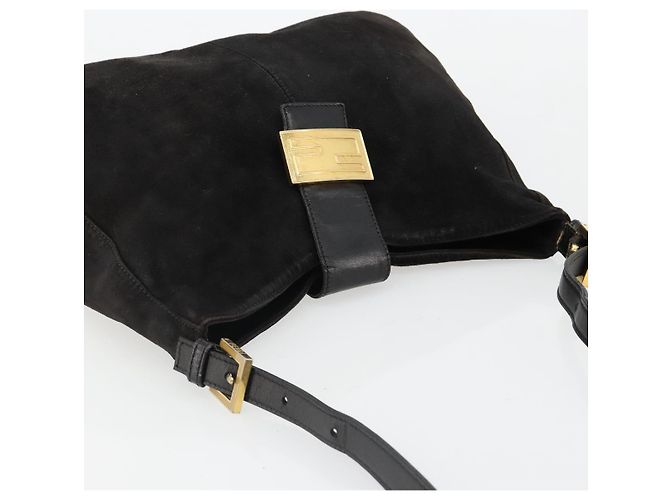 Borsa a tracolla FENDI Mamma Baguette in scamosciato nero e oro Auth 185022 D'oro - vista 7